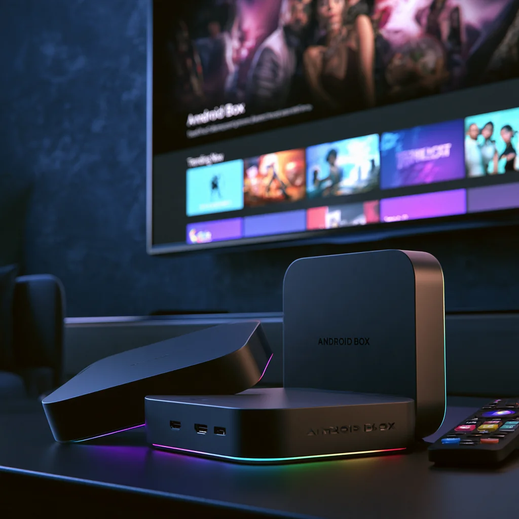 Android Box IPTV setup connected to a television for internet streaming