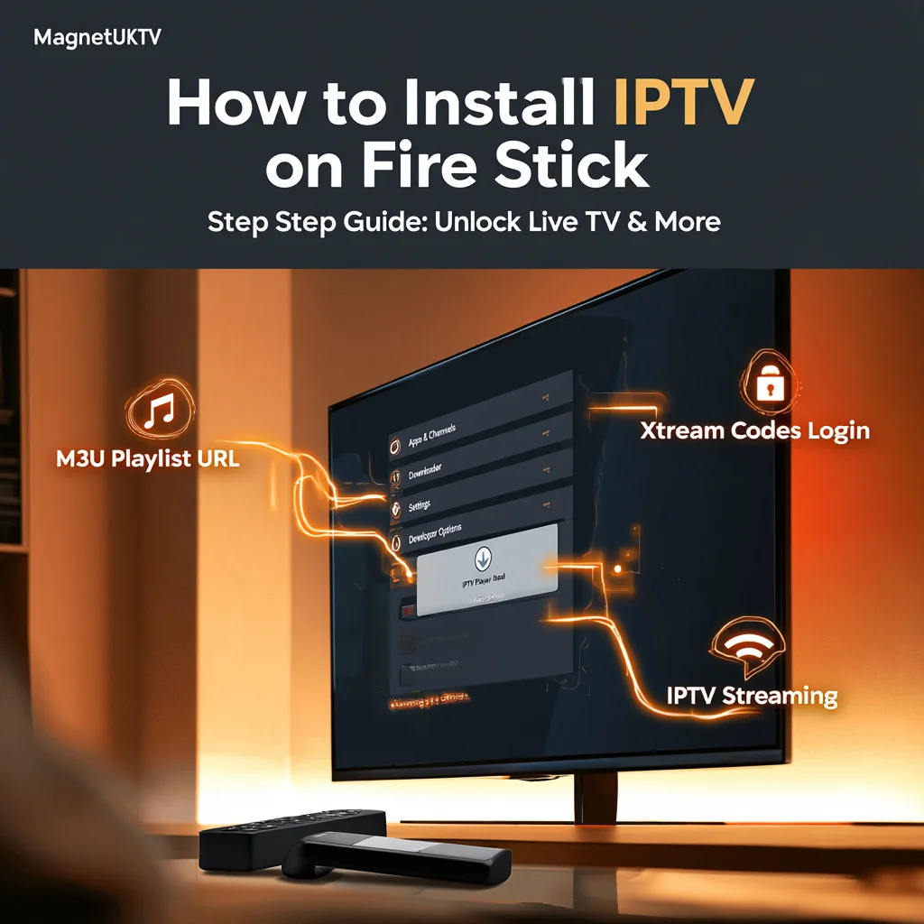 IPTV Firestick UK setup showing a streaming device connected to a television