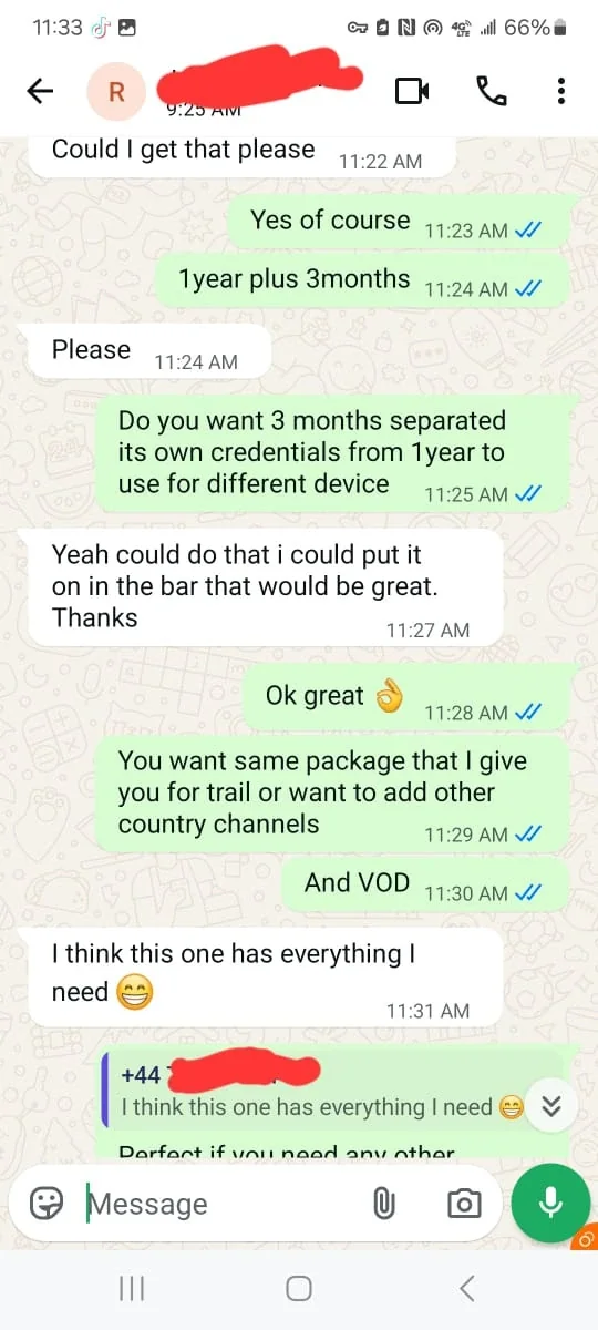 Customer conversation about Magnet UK TV IPTV subscription