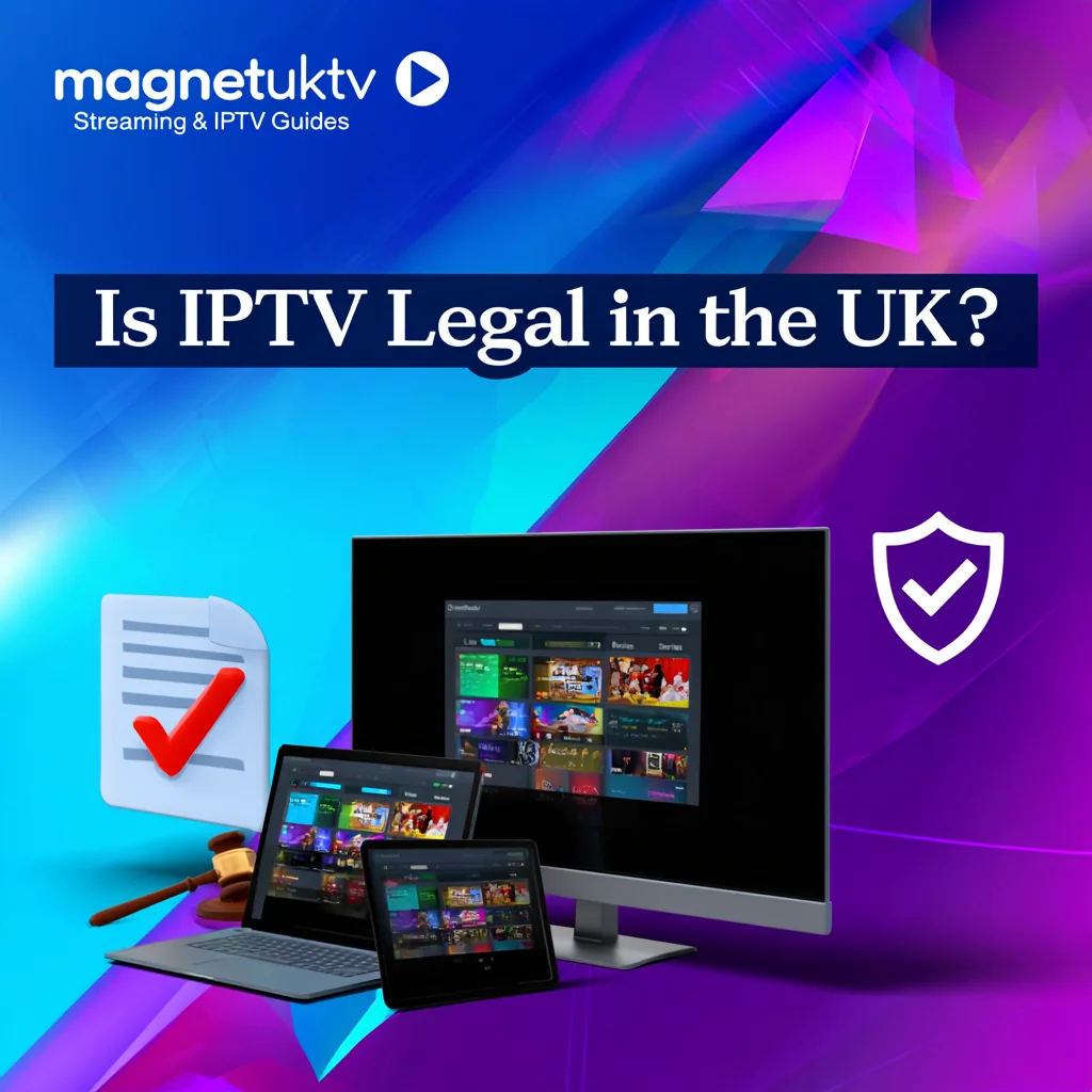 Checklist showing whether an IPTV service is legal in the UK based on content rights and provider transparency